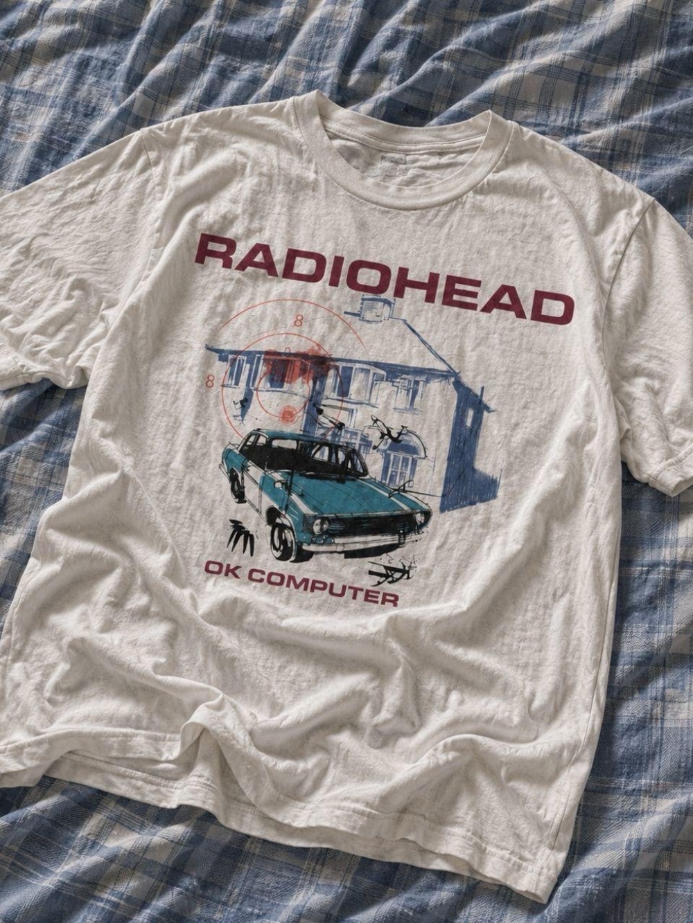 Gildan Radiohead OK Computer Tee - White with Blue and Red Print